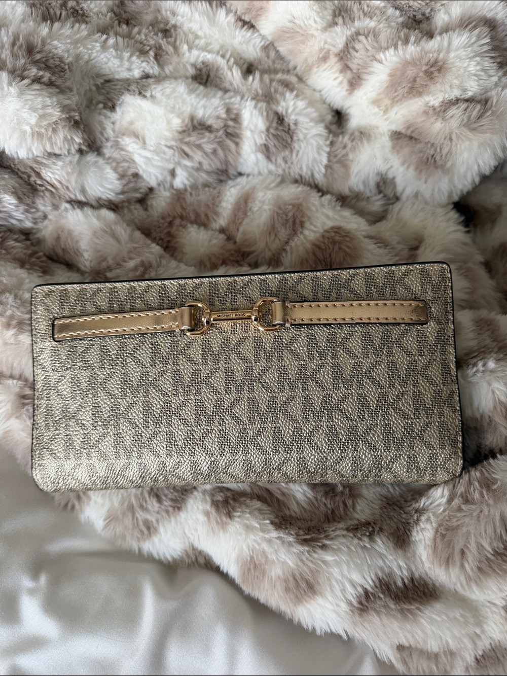 Michael Kors Gold Metallic Signature Zip Wallet with Horsebit Detail